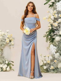 Sheath/Column Off Shoulder Cowl Neck Ruched Floor-Length Bridesmaid Dresses