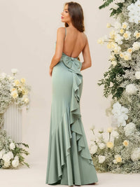 Ruffle Mermaid/Trumpet Spaghetti Strap Floor-Length Bridesmaid Dresses with Bow