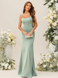 Ruffle Mermaid/Trumpet Spaghetti Strap Floor-Length Bridesmaid Dresses with Bow