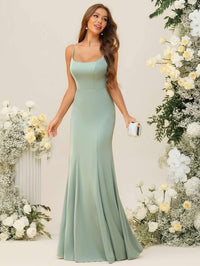 Ruffle Mermaid/Trumpet Spaghetti Strap Floor-Length Bridesmaid Dresses with Bow