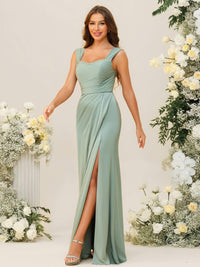 Sheath/Column Sweetheart Neck Sleeveless Ruched Floor-Length Bridesmaid Dresses
