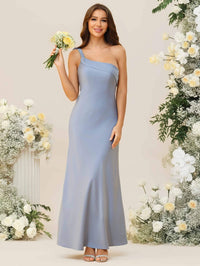 Mermaid/Trumpet One Shoulder Ruffle Drape Asymmetrical Floor-Length Bridesmaid Dresses
