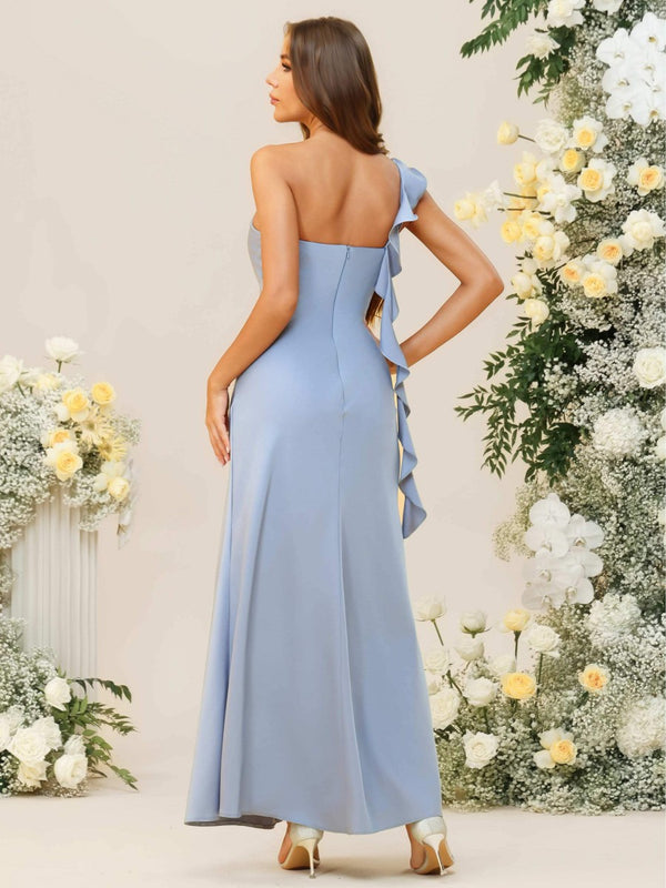Mermaid/Trumpet One Shoulder Ruffle Drape Asymmetrical Floor-Length Bridesmaid Dresses