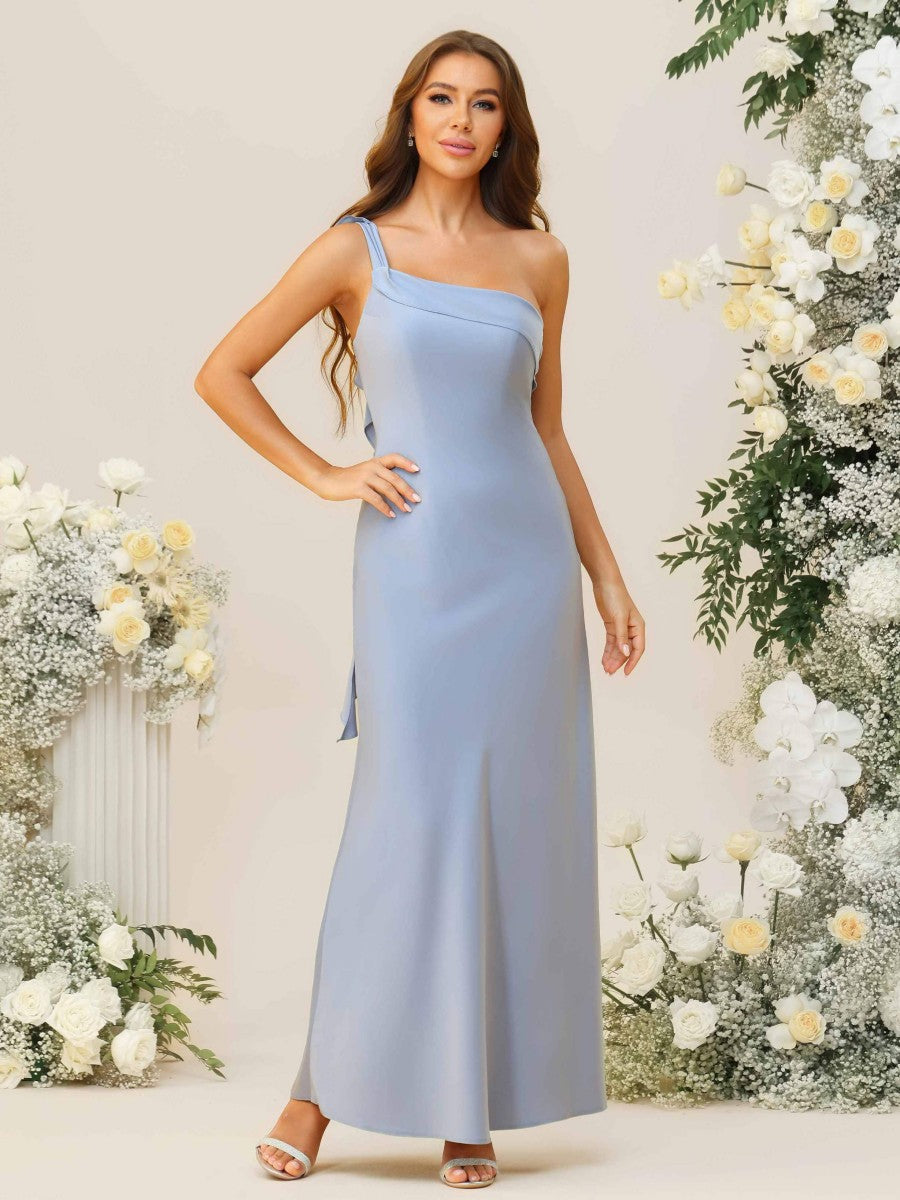 Mermaid/Trumpet One Shoulder Ruffle Drape Asymmetrical Floor-Length Bridesmaid Dresses