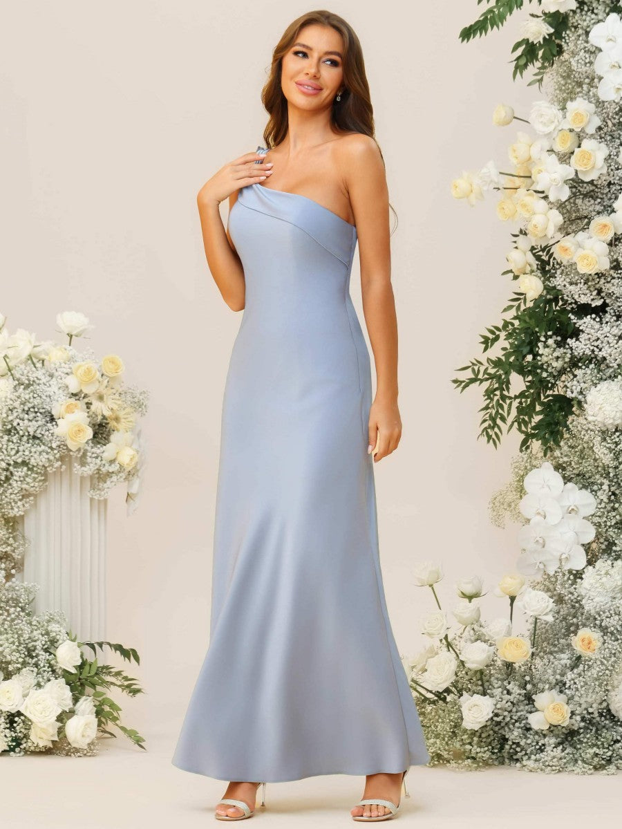 Mermaid/Trumpet One Shoulder Ruffle Drape Asymmetrical Floor-Length Bridesmaid Dresses