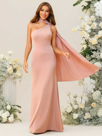 Sheath/Column One Shoulder Floor-Length Bridesmaid Dresses with Scarf