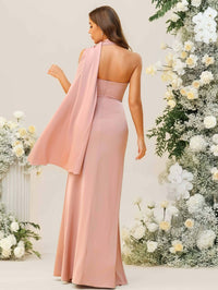 Sheath/Column One Shoulder Floor-Length Bridesmaid Dresses with Scarf