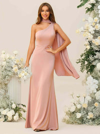 Sheath/Column One Shoulder Floor-Length Bridesmaid Dresses with Scarf