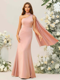 Sheath/Column One Shoulder Floor-Length Bridesmaid Dresses with Scarf