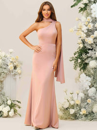 Sheath/Column One Shoulder Floor-Length Bridesmaid Dresses with Scarf