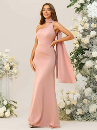 Sheath/Column One Shoulder Floor-Length Bridesmaid Dresses with Scarf