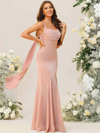 Mermaid/Trumpet Spaghetti Strap Drop Waist Floor-Length Bridesmaid Dresses with Drapes