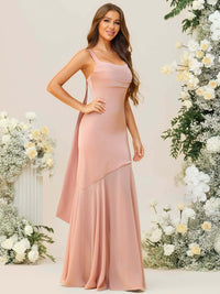 Mermaid/Trumpet Spaghetti Strap Drop Waist Floor-Length Bridesmaid Dresses with Drapes