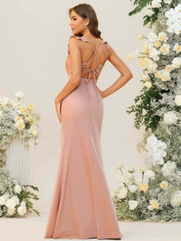 Sheath/Column Ruffle Sleeves Ruched Floor-Length Bridesmaid Dresses