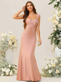 Sheath/Column Ruffle Sleeves Ruched Floor-Length Bridesmaid Dresses