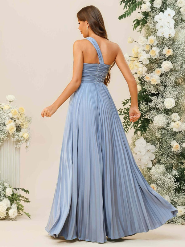 A-Line/Princess One Shoulder Pleated Asymmetrical Floor-Length Bridesmaid Dresses