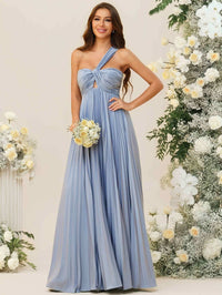 A-Line/Princess One Shoulder Pleated Asymmetrical Floor-Length Bridesmaid Dresses