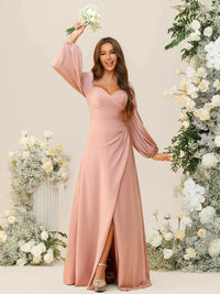 A-Line/Princess Sweetheart Long Sleeve Floor-Length Bridesmaid Dresses