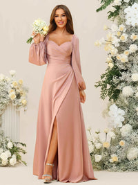A-Line/Princess Sweetheart Long Sleeve Floor-Length Bridesmaid Dresses