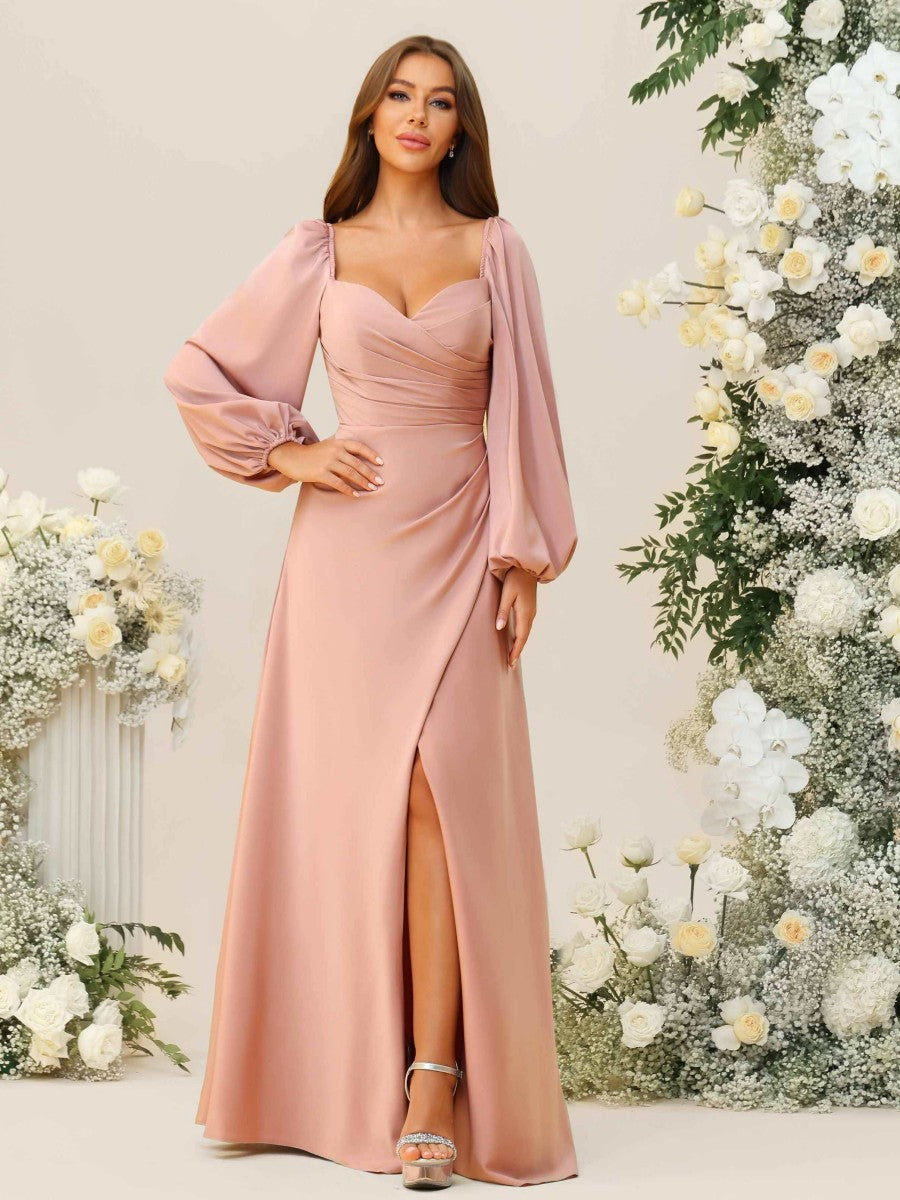 A-Line/Princess Sweetheart Long Sleeve Floor-Length Bridesmaid Dresses