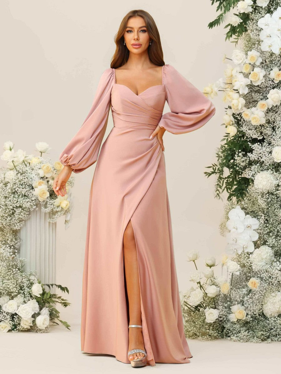 A-Line/Princess Sweetheart Long Sleeve Floor-Length Bridesmaid Dresses