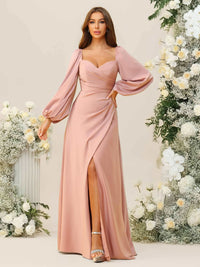 A-Line/Princess Sweetheart Long Sleeve Floor-Length Bridesmaid Dresses