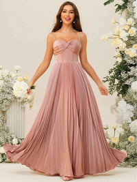 A-Line/Princess Spaghetti Strap Pleated Corset Floor-Length Bridesmaid Dresses