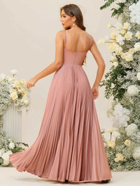 A-Line/Princess Spaghetti Strap Pleated Corset Floor-Length Bridesmaid Dresses