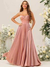 A-Line/Princess Spaghetti Strap Pleated Corset Floor-Length Bridesmaid Dresses