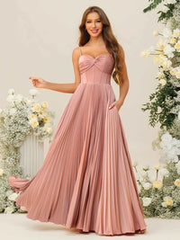 A-Line/Princess Spaghetti Strap Pleated Corset Floor-Length Bridesmaid Dresses