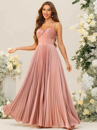 A-Line/Princess Spaghetti Strap Pleated Corset Floor-Length Bridesmaid Dresses