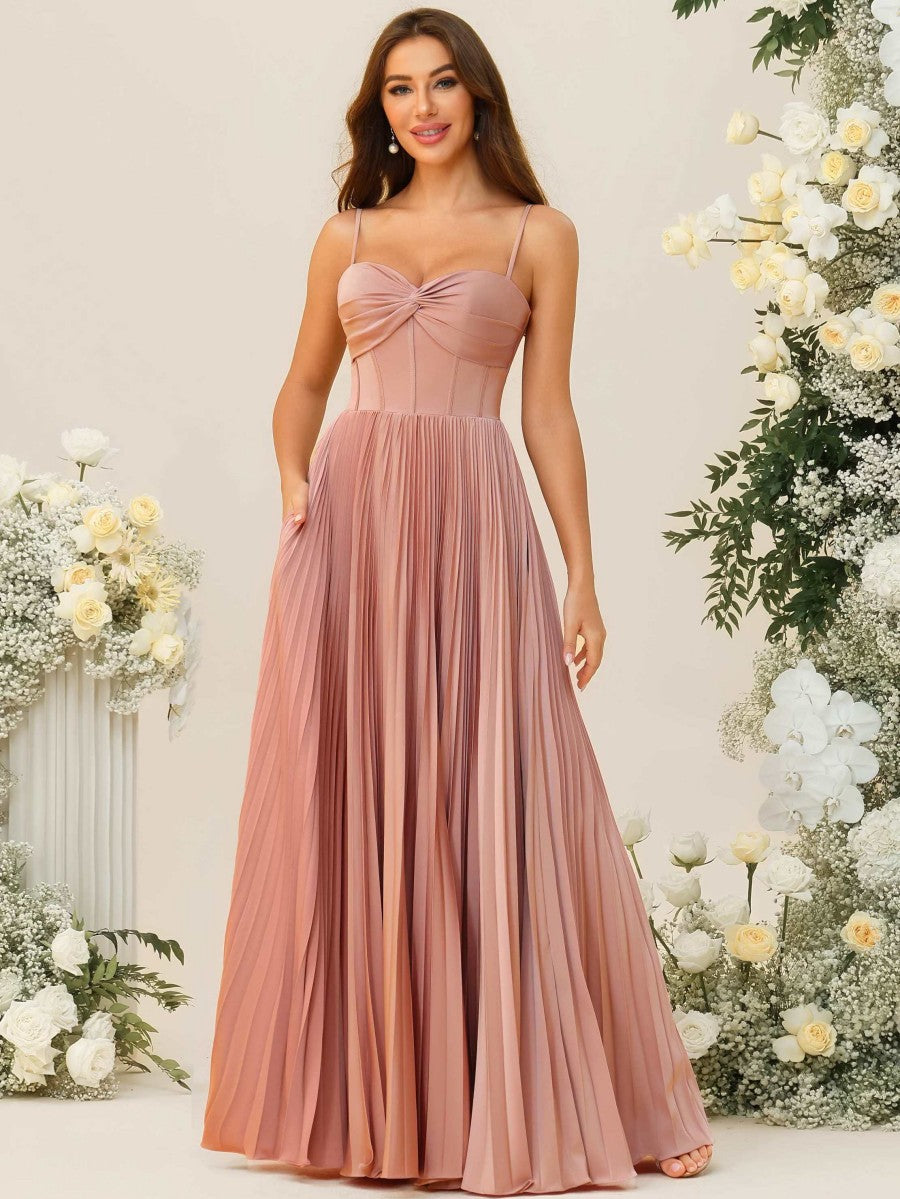 A-Line/Princess Spaghetti Strap Pleated Corset Floor-Length Bridesmaid Dresses