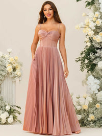 A-Line/Princess Spaghetti Strap Pleated Corset Floor-Length Bridesmaid Dresses