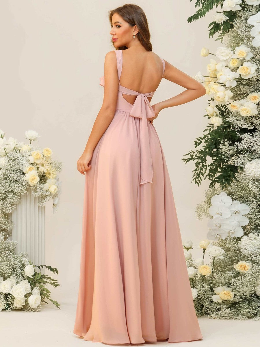A-Line/Princess Spaghetti Strap Ruffle Floor-Length Bridesmaid Dresses Wedding Guest Dresses