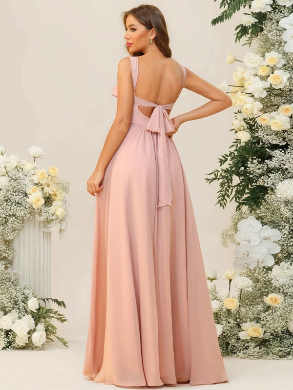 A-Line/Princess Spaghetti Strap Ruffle Floor-Length Bridesmaid Dresses Wedding Guest Dresses