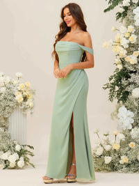 Sheath/Column Off Shoulder Cowl Neck Ruched Floor-Length Bridesmaid Dresses with Side Slit