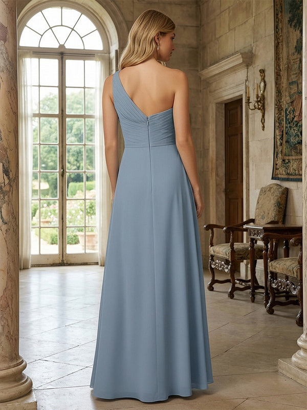 A-Line One Shoulder Ruched Floor-Length Bridesmaid Dresses for Women