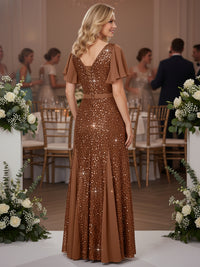 A-Line/Princess Short Sleeve Floor-Length Mother of the Bride Dresses with Sequin