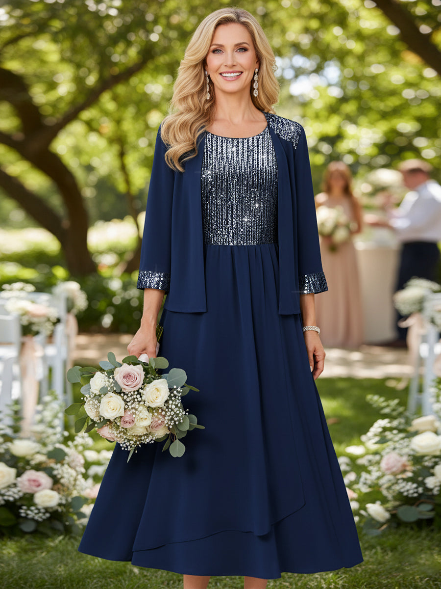 A-Line/Princess 2 Piece Tea-Length Mother of the Bride Dresses with Jacket