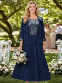 A-Line/Princess 2 Piece Tea-Length Mother of the Bride Dresses with Jacket