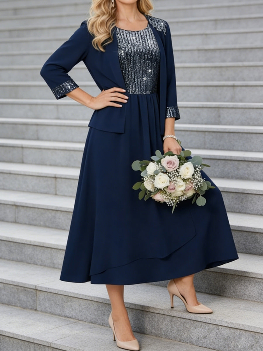 A-Line/Princess 2 Piece Tea-Length Mother of the Bride Dresses with Jacket
