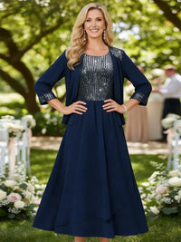 A-Line/Princess 2 Piece Tea-Length Mother of the Bride Dresses with Jacket