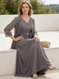 A-Line/Princess 2 Piece Floor-Length Formal Mother of the Bride Dresses with Jacket