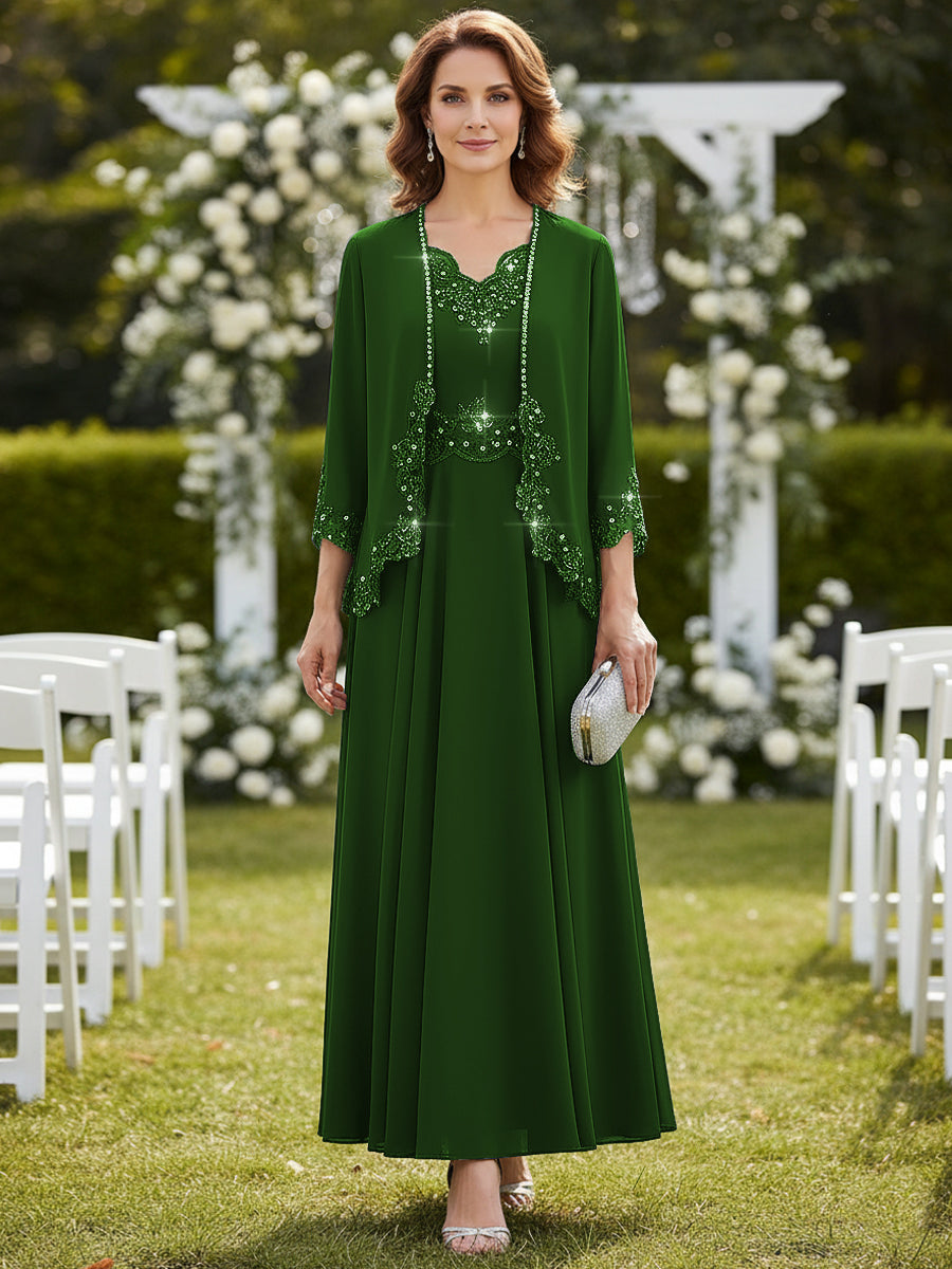 olive green 2 piece dress Shirees Olive Green A-Line/Princess 2 Piece Floor-Length Formal Mother of the Bride Dresses with Jacket 2026