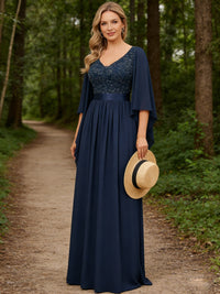 A-Line/Princess V Neck Long Sleeve Floor-Length Mother of the Bride Dresses with Sequin