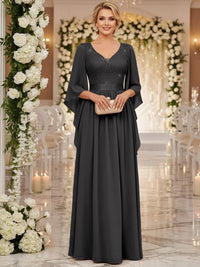 A-Line/Princess V Neck Long Sleeve Floor-Length Mother of the Bride Dresses with Sequin