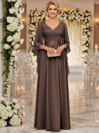 A-Line/Princess V Neck Long Sleeve Floor-Length Mother of the Bride Dresses with Sequin