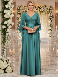 A-Line/Princess V Neck Long Sleeve Floor-Length Mother of the Bride Dresses with Sequin