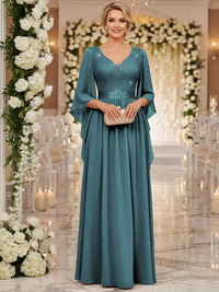 A-Line/Princess V Neck Long Sleeve Floor-Length Mother of the Bride Dresses with Sequin