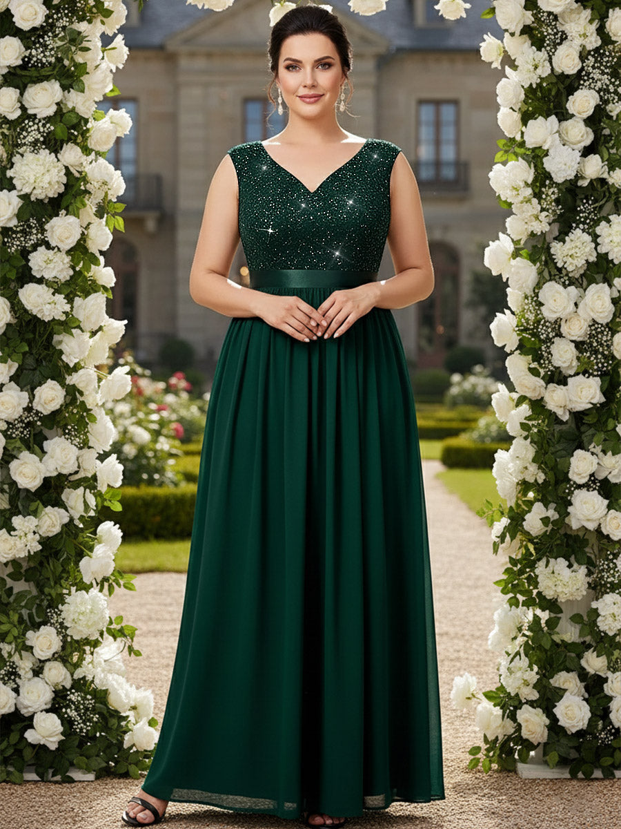 A-Line/Princess V Neck Sleeveless Floor-Length Mother of the Bride Dresses with Sequin